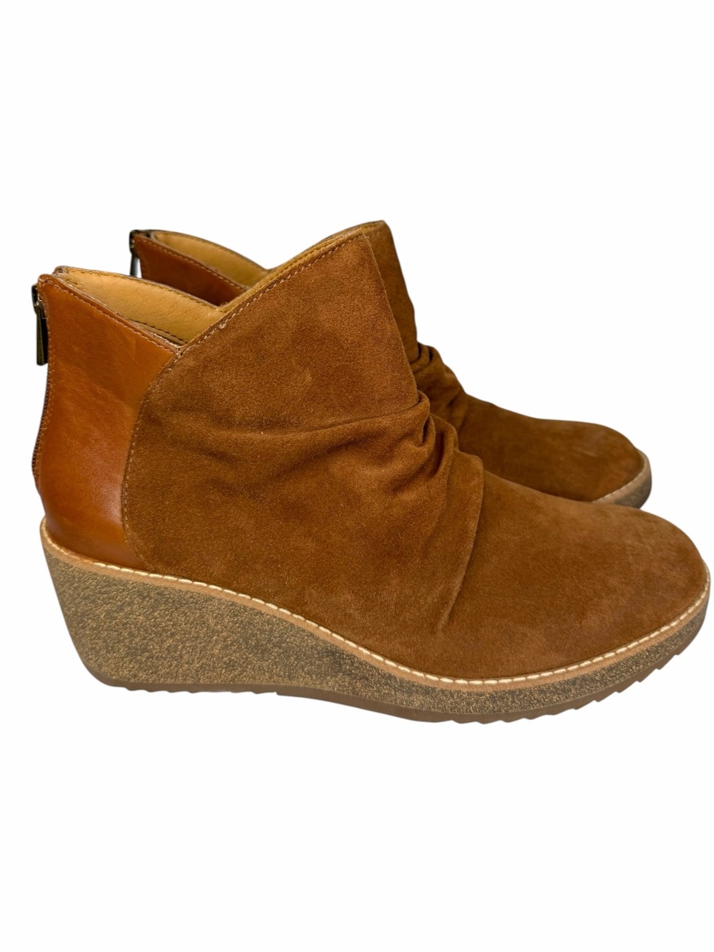 Aetrex Tan Kara Ankle Wedge Boots Size 10